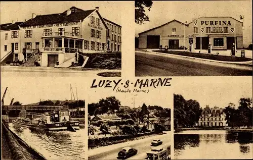 Ak Luzy sur Marne Haute Marne, Hotel Beausejour, Station-Service Purfina
