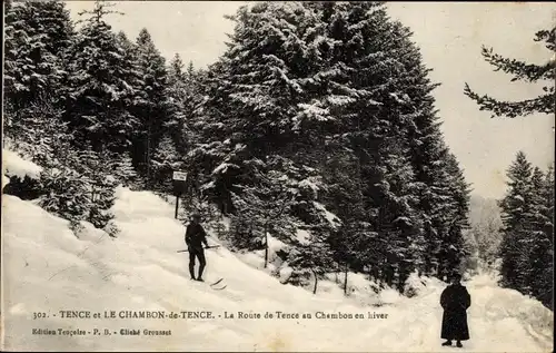 Ak Le Chambon de Tence Haute Loire, La Route de Tence au Chambon en hiver