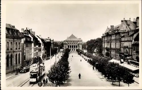 Ak Strasbourg Straßburg Elsass Bas Rhin, La Place Broglie et le Theatre, Straßenbahn