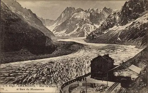 Ak Chamonix Mont Blanc Haute Savoie, Mer de Glace et Gare du Montenvers