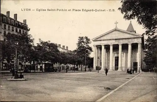 Ak Lyon Rhône, Eglise Saint Pothin et Place Edgard Quinet