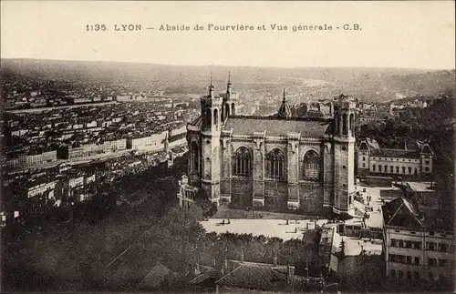 Ak Lyon Rhône, Abside de Fourviere et vue generale