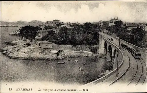 Ak Marseille Bouches du Rhône, Le Pont de la Fausse Monnaie, Straßenbahn