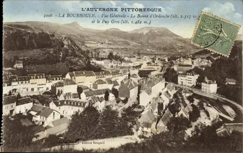 Ak La Bourboule Puy-de-Dôme, Vue generale, la Banne d'Ordanche