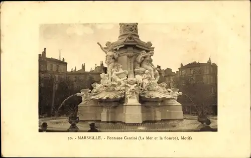 Ak Marseille Bouches du Rhône, Fontaine Cantini, Place Castellane