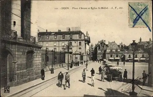 Ak Dijon Côte d'Or, Place d'Armes et Eglise St-Michel