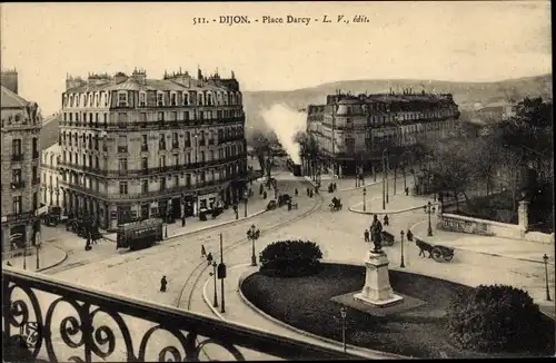 Ak Dijon Côte d'Or, Place Darcy, Straßenbahn