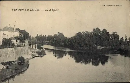Ak Verdun sur le Doubs, Ile et Quais