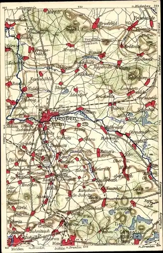 Landkarten Ak Großenhain, Bärwalde, Ölsnitz, Raden, Strauch