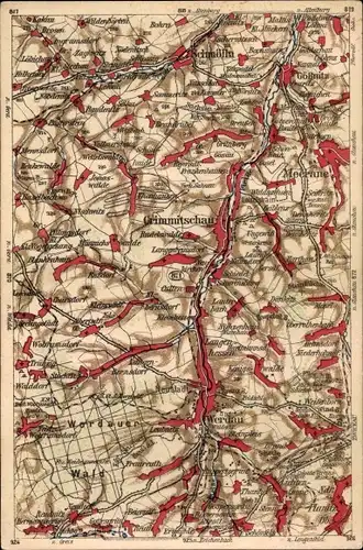 Landkarten Ak Crimmitschau, Werdau, Werdauer Wald, Meerane, Schmölln