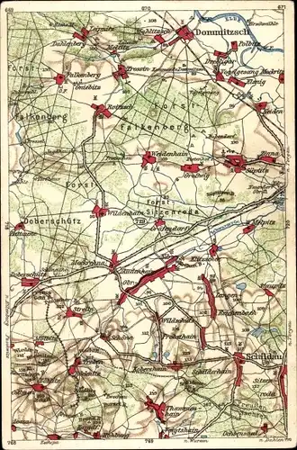 Landkarten Ak Doberschütz, Falkenberg, Schildau, Dommitzsch