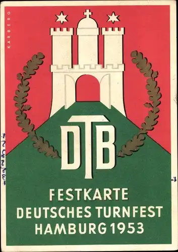 Künstler Wappen Ak Hamburg, Deutsches Turnfest 1953, offizielle Festkarte