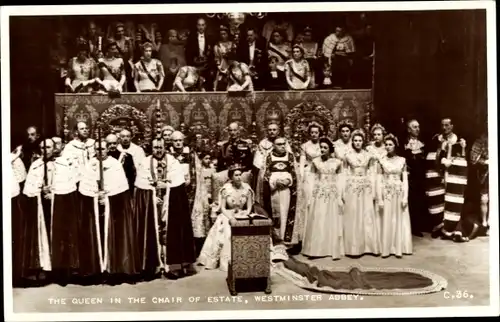 Ak London, The Queen takes her seat in the Chair of State, Westminster Abbey, Coronation 1953