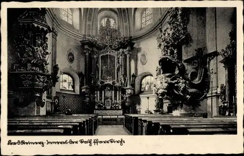 Ak Duszniki Zdrój Bad Reinerz Schlesien, Kath. Pfarrkirche, Innenansicht