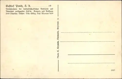 Ak Ponitz Altenburger Land Thüringen, Gasthof, Paar in Trachten