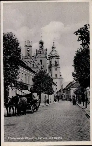 Ak Fürstenwalde an der Spree, Rathaus, Kirche, Pferdefuhrwerk