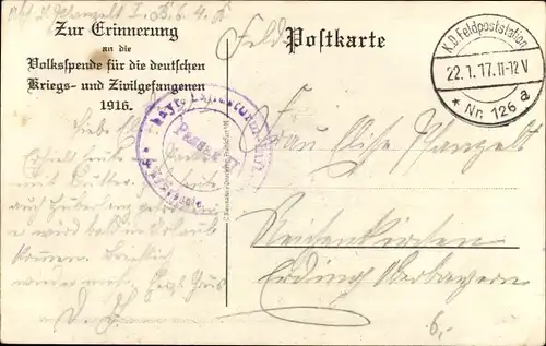 Künstler Ak Hohlwein, Ludwig, Volksspende für die deutschen Kriegs- und Zivil-Gefangenen 1916