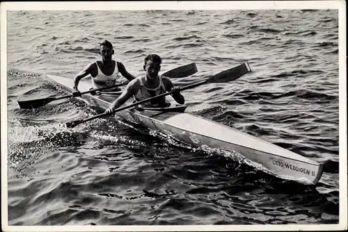 Sammelbild Olympia 1936, Deutsche Kanuten Tilker und Bondroit