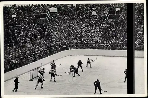 Sammelbild Olympia 1936, Eishockeyspiel USA Deutschland