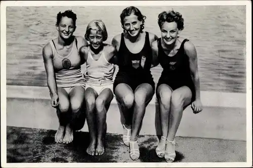 Sammelbild Olympia 1936, Schwimmerinnen Katherine Rawls, Mary Hoerger, Leonore Kight