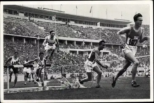 Sammelbild Olympia 1936, Hindernisläufer Dompert, Iso Hollo