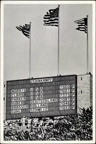 Sammelbild Olympia 1936, Anzeigetafel, Zehnkampf