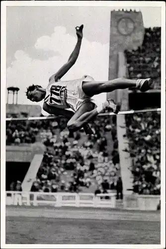 Sammelbild Olympia 1936, Hochsprung beim Zehnkampf, Robert Clark