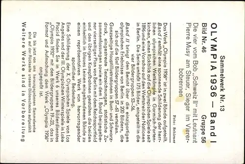 Sammelbild Olympia 1936, Bob Schweiz II, Pierre Musy