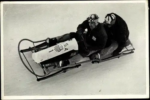 Sammelbild Olympia 1936, Zweierbob USA, Brown, Washbourne