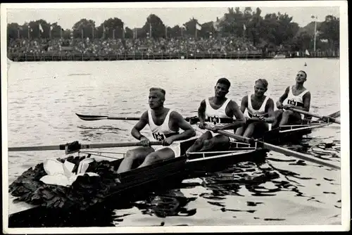 Sammelbild Olympia 1936, Ruderer Eckstein, Rom, Karl, Menne