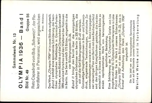 Sammelbild Olympia 1936, Reto Capadrutt, Bob Schweiz I
