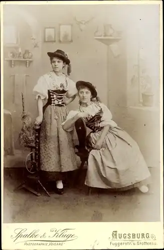 Kabinett Foto Zwei Frauen in Schwäbischer Tracht, Portrait Frieda und Ida Blossfeld