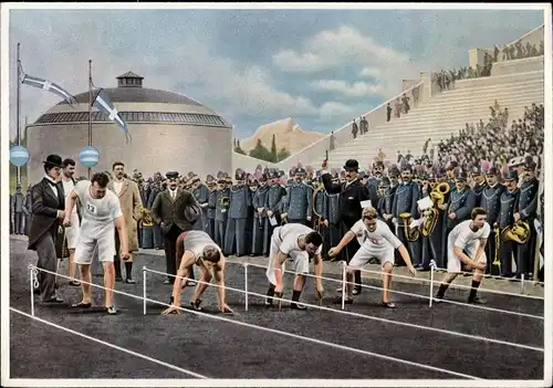 Sammelbild Olympia 1936, Olympia Athen 1896, Start zum 100m Lauf