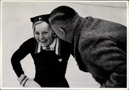 Sammelbild Olympia 1936, Eiskunstläuferin Sonja Henie, Arthur Viereck