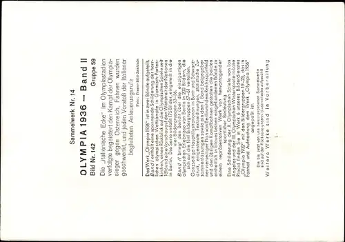 Sammelbild Olympia 1936, Italienische Ecke im Olympiastadion