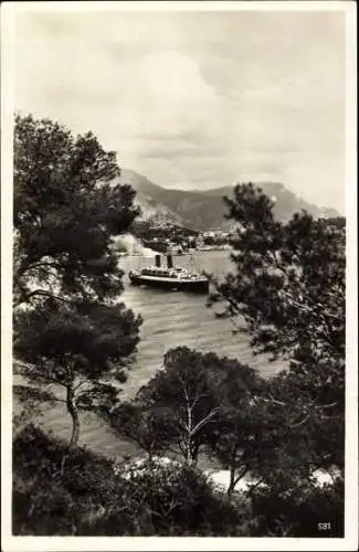 Ak Villefranche sur Mer Alpes Maritimes, Teilansicht, Schiff