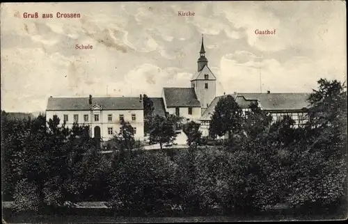 Ak Crossen Erlau in Sachsen, Schule, Kirche, Gasthof
