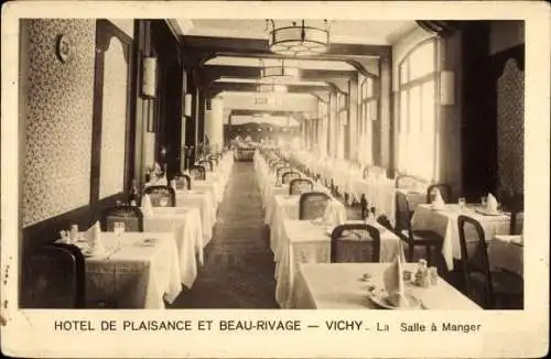 Ak Vichy Allier, Hotel de Plaisance et Beau-Rivage, La Salle a Manger
