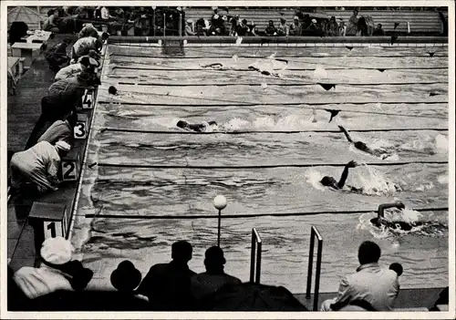 Sammelbild Olympia 1936, 100m Rückenschwimmen