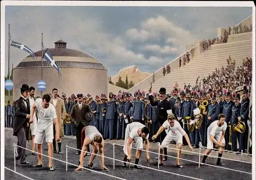 Sammelbild Olympia 1936, Olympia Athen 1896, Start zum 100m Lauf