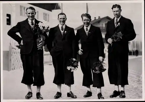 Sammelbild Olympia 1936, Skilangläufer Elis Viklund, Axel Wilkström, Nils Joel Englund