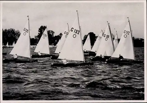 Sammelbild Olympia 1936, Segelwettkämpfe, Olympiajollen, Einmannjollen