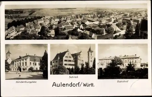 Ak Aulendorf in Württemberg, Hindenburgplatz, Schloss, Bahnhof, Gesamtansicht