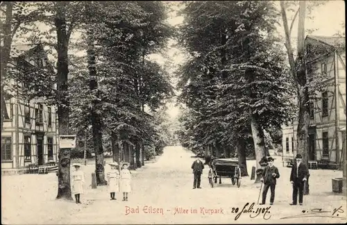 Ak Bad Eilsen Niedersachsen, Allee im Kurpark, Kutsche, Fußgänger