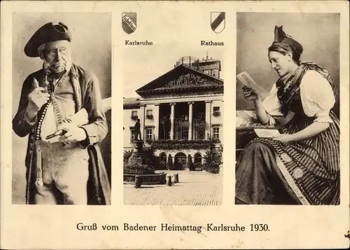 Ak Karlsruhe in Baden, Badener Heimattag 1930, Rathaus, Trachten