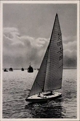 Sammelbild Olympia 1936, Deutsche Segeljacht Wannsee von Dr. Bischoff, Starklasse