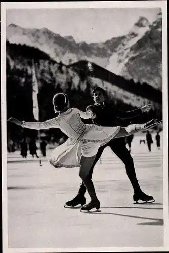 Sammelbild Olympia 1936, Eiskunstläufer Geschwister Pausin, Paarlauf