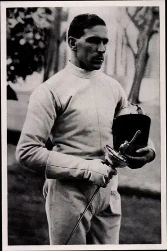 Sammelbild Olympia 1936, Ungarischer Fechter Petnehazy, Fünfkämpfer