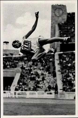 Sammelbild Olympia 1936, Hochsprung beim Zehnkampf, Robert Clark