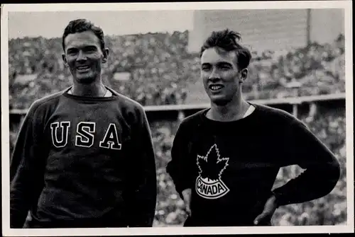 Sammelbild Olympia 1936, Hürdenläufer Glen Hardin und John Loaring